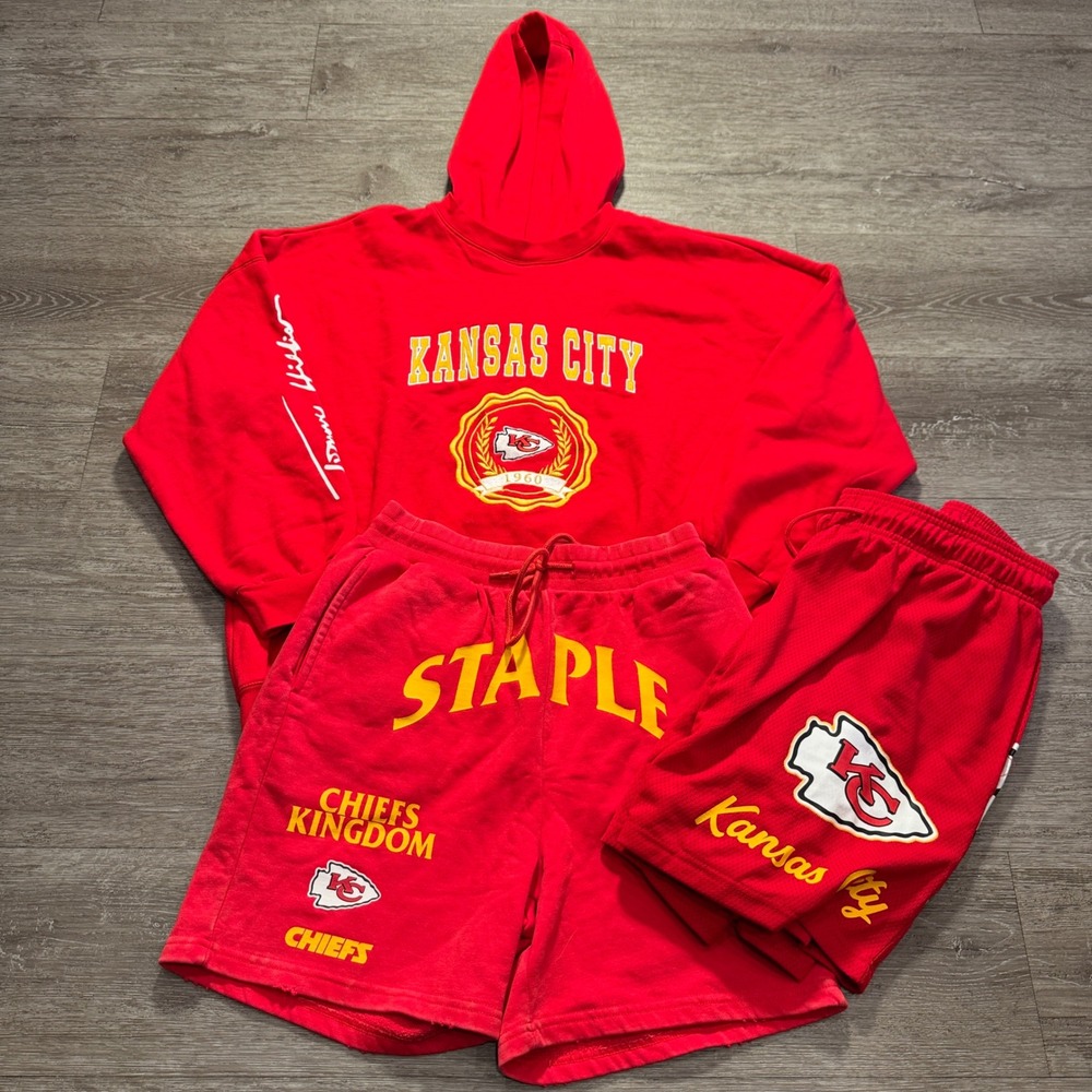 Kansas City Chiefs Lot Hoodie Shorts Tommy Hilfiger Staple NFL Mens M/L Lot of 3